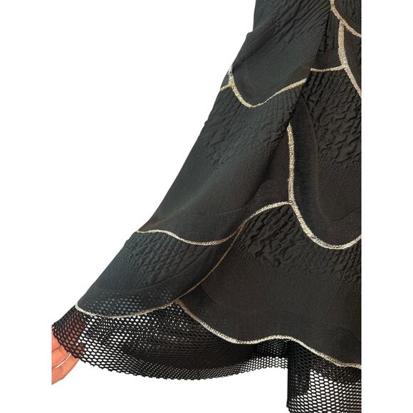 Talbot Runhof Black Gold Metallic Cocktail Dress Size 12 A-Line Sleeveless - Picture 10 of 12